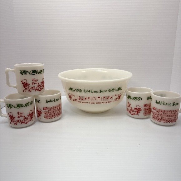 Vintage 1950's Tom & Jerry Bowl W/ 5‎ Mugs- Egg Nog Bowl- Great Condition! - Picture 1 of 8